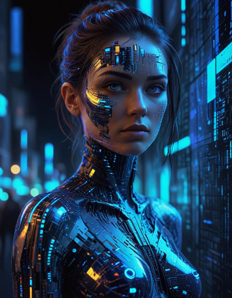 Glitch Art Portrait of a Woman with Digital Fragments