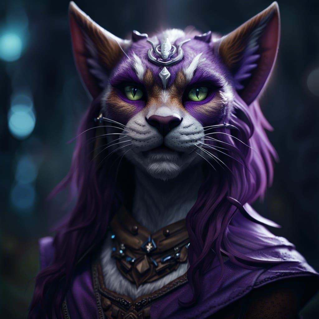 Dark Fantasy Tabaxi Druid with Wooden Staff