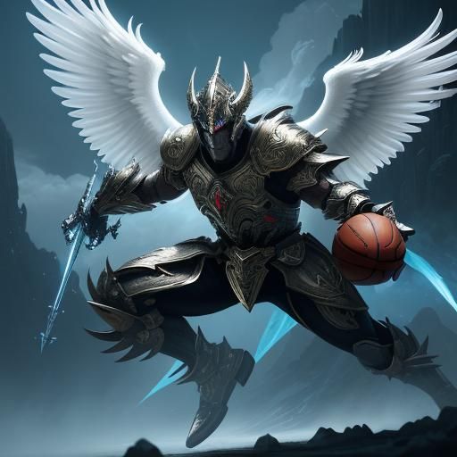 Angel Gabriel Basketball Charge: Digital Fantasy Art