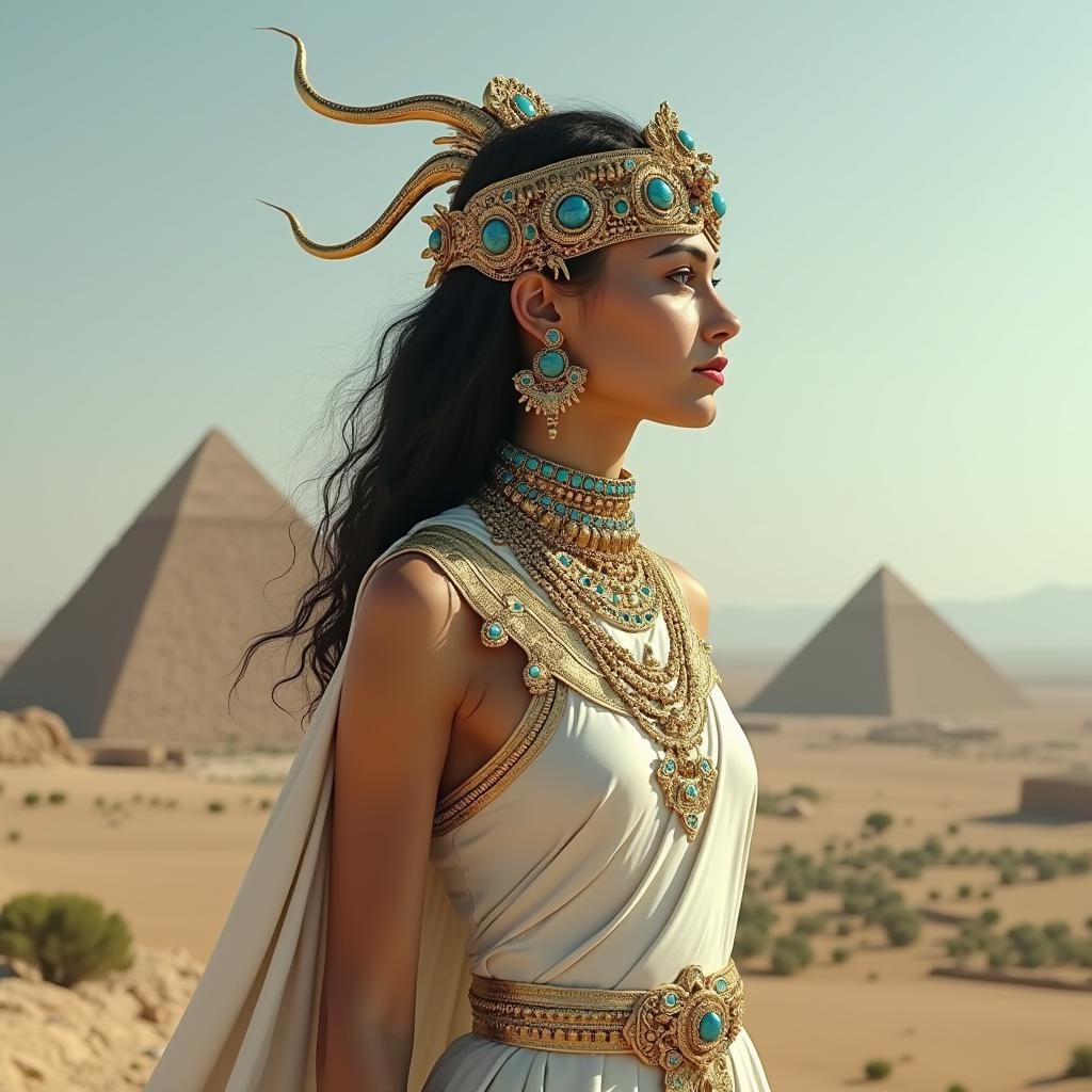 Mesopotamian Goddess with Golden Headdress, Digital Art