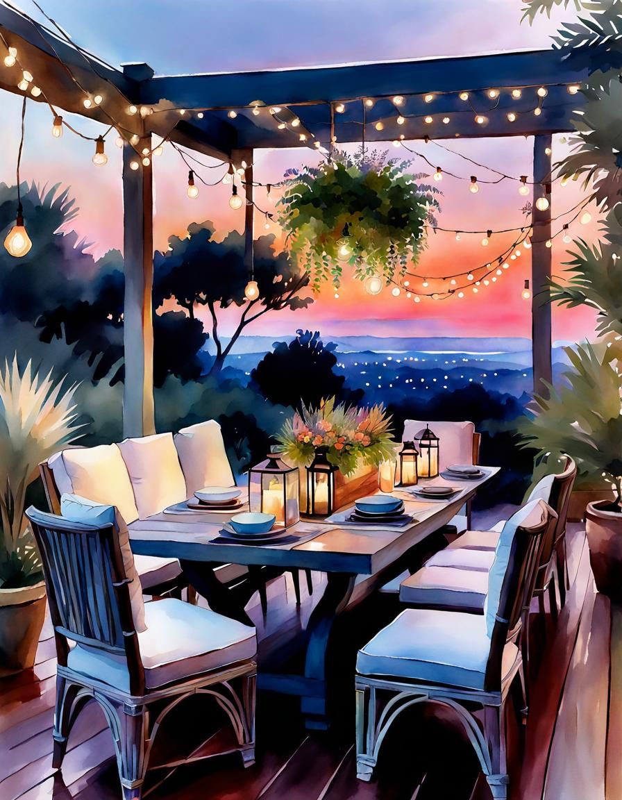 Boho Chic Villa: Watercolor Outdoor Reading Area