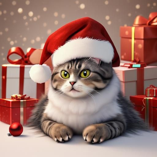 Adorable 3D Cat Creature in Christmas Setting