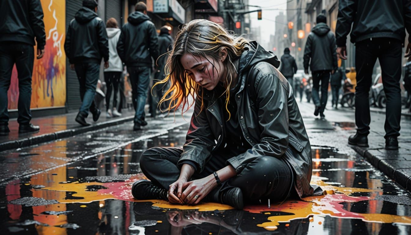 Melting Woman: Emotional Surrealism in Grayscale