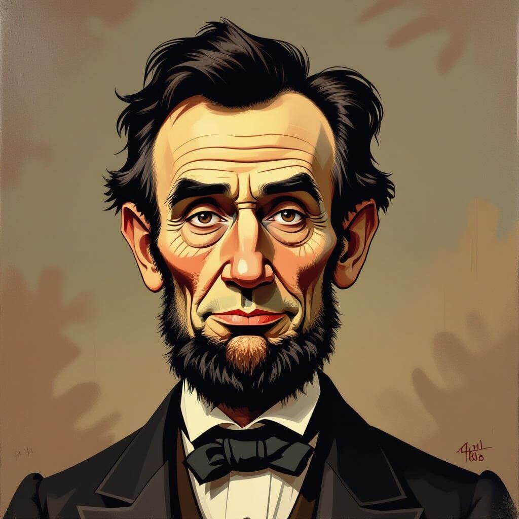 Oil Painting of Lincoln with Exaggerated Cartoon Features