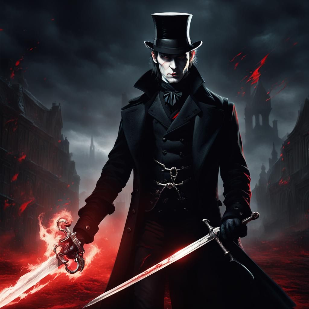 Gothic Vampire Portrait Under Blood Moon