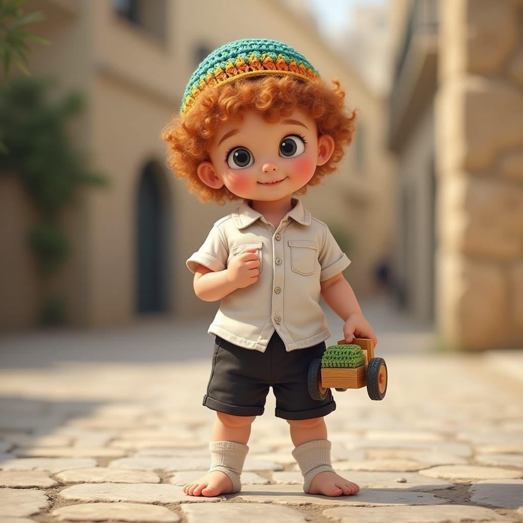 Haredi Boy with Toy Car in Jerusalem Sunlight
