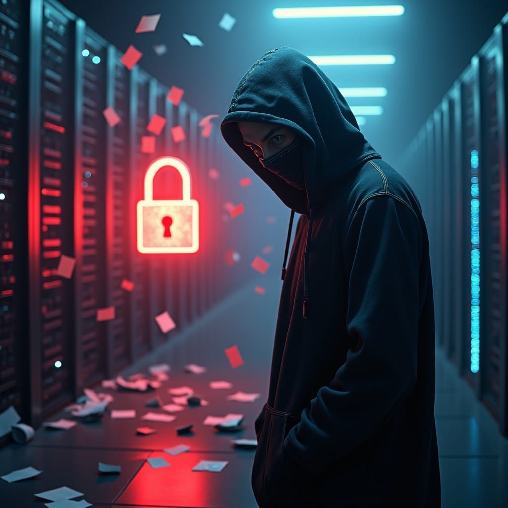 Hacker in Server Room Digital Matte Painting