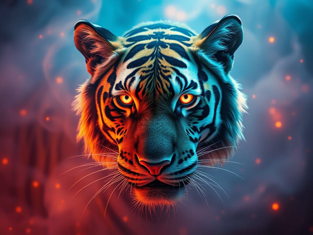 Mystical Tiger in Ethereal Neon Aura
