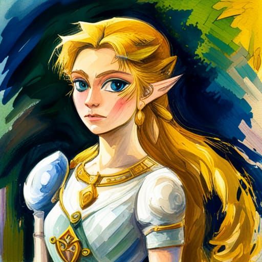 Zelda Princess in Gouache Style Impressionist Painting