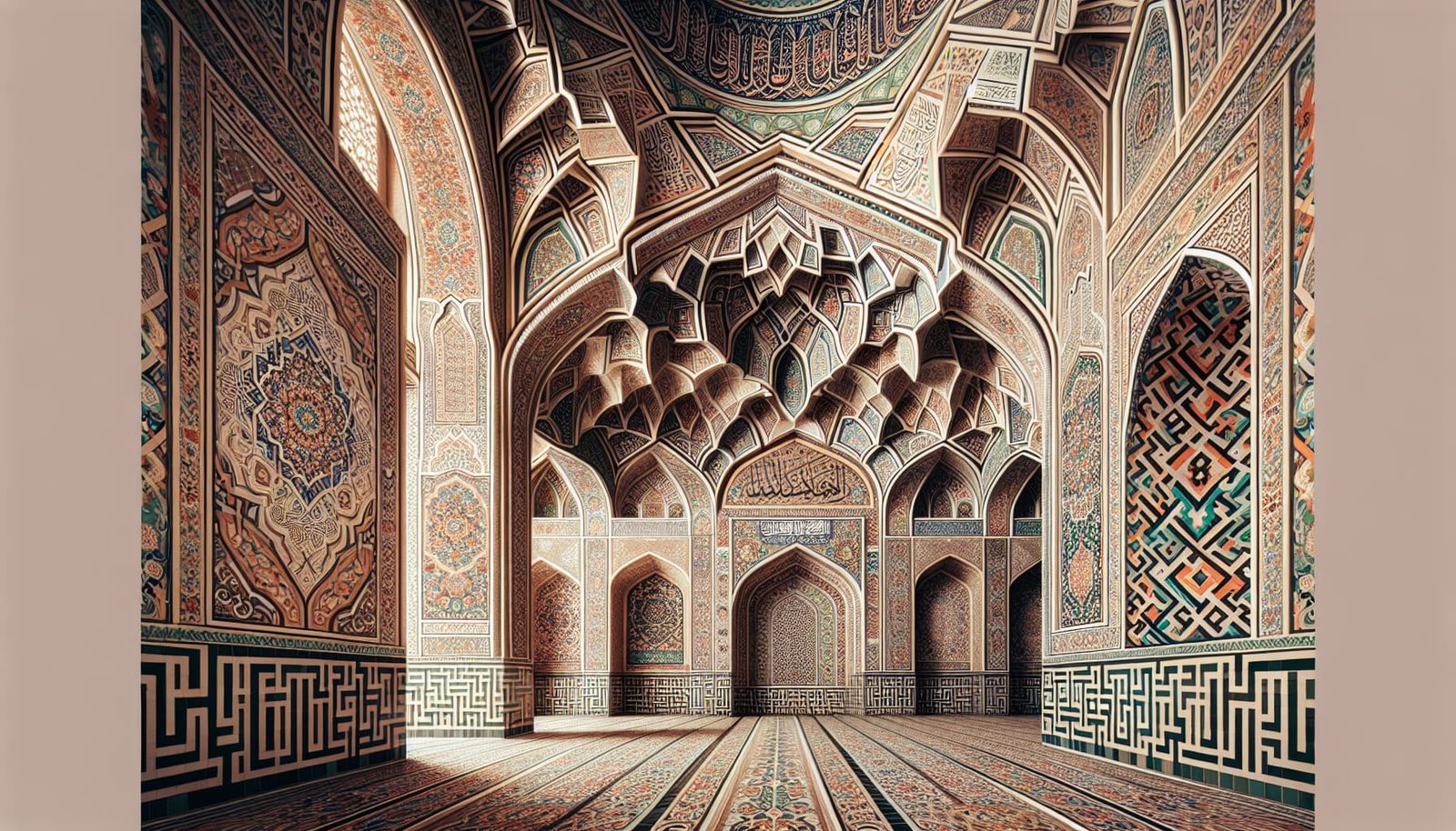 Detailed Mosque Interior with Geometric Arabic Patterns