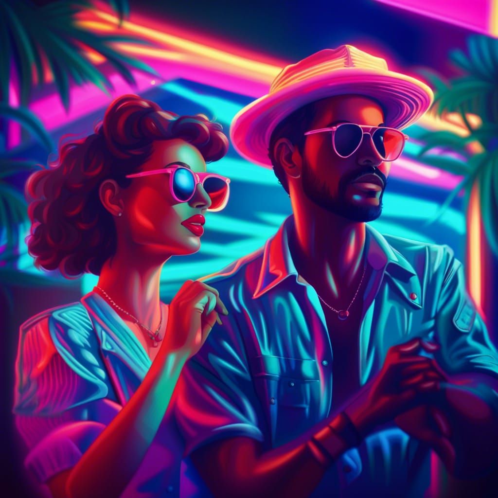 80s Retro Wave Nightclub Scene with Neon Glow