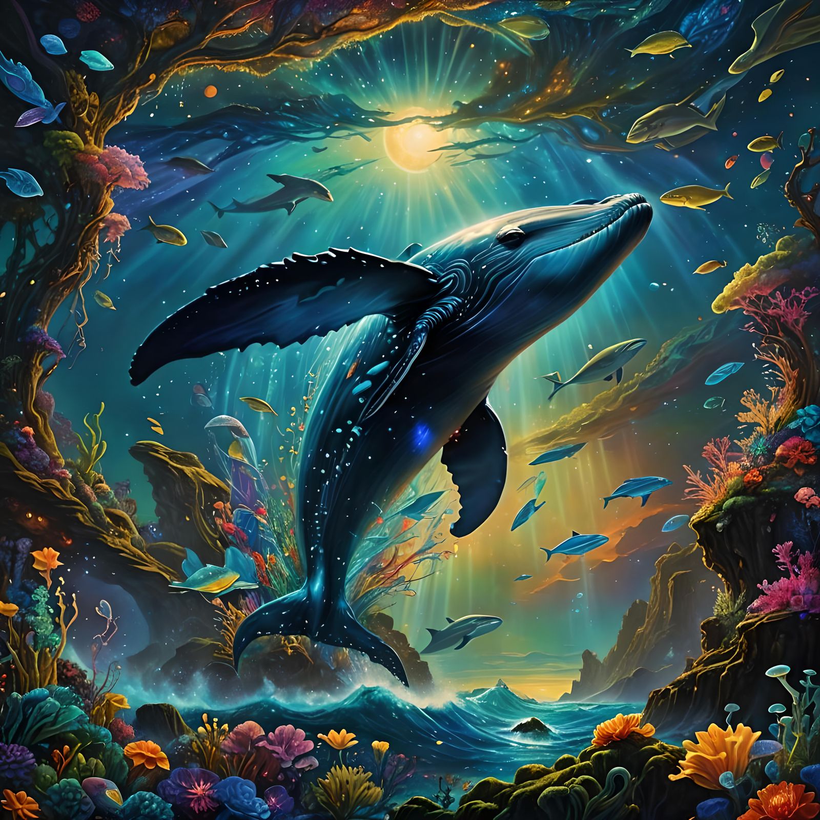 The Enchanting Bioluminescent Humpback Whale and its Vibrant Underwater World