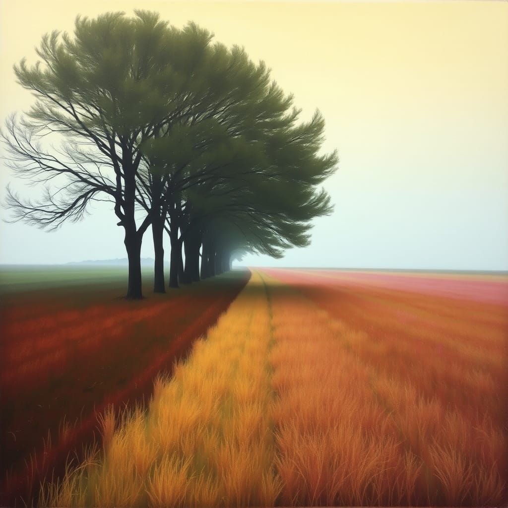 Windswept Treeline in Color Field Style