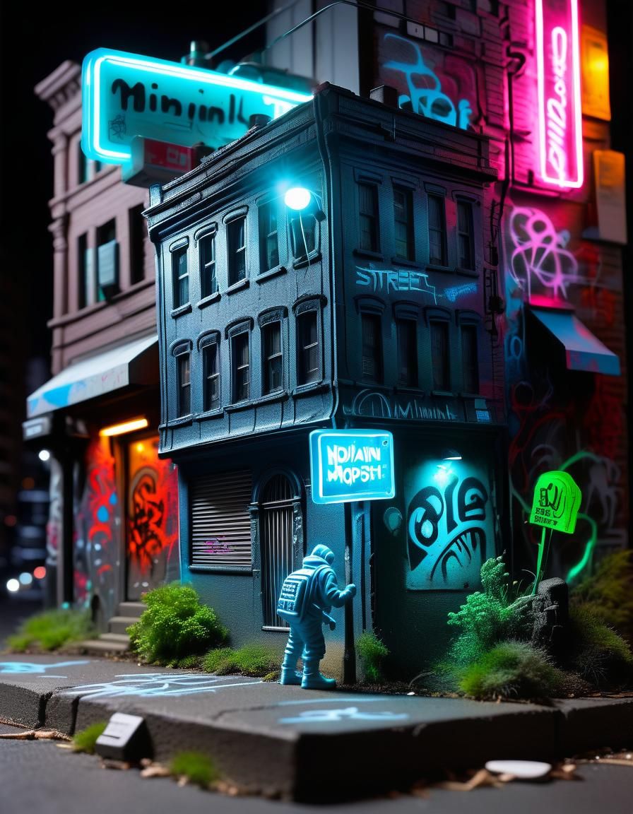 Bioluminescent Mutant City Diorama in Graffiti Style