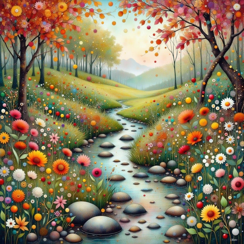 Lush Garden Landscape in Impressionist Style