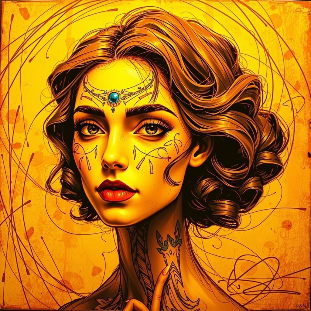 Abstract Face in Etched Sketch Style