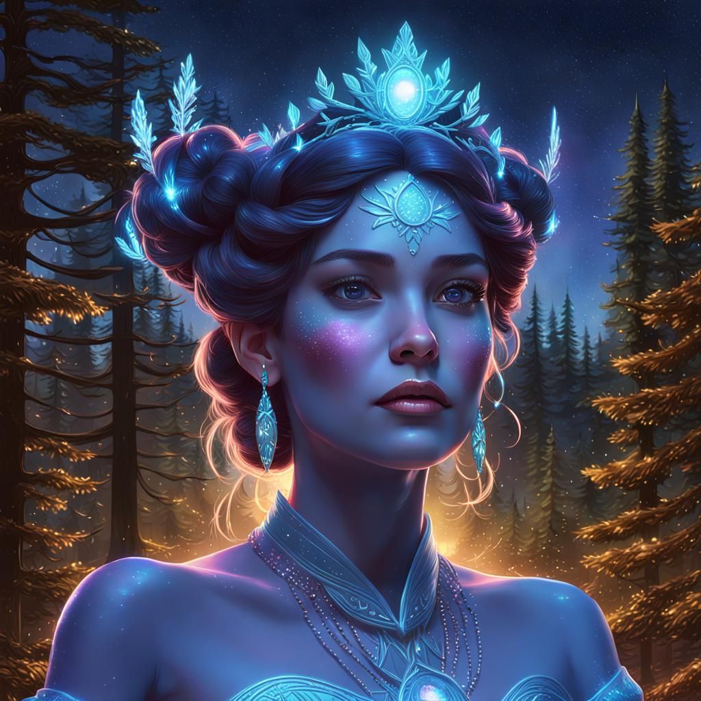 Enchanted Galaxy Princess Portrait in Sparkling Forest
