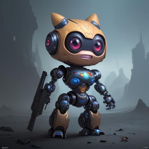 Adorable Robot with Mischievous Grin, Detailed Matte Paintin...