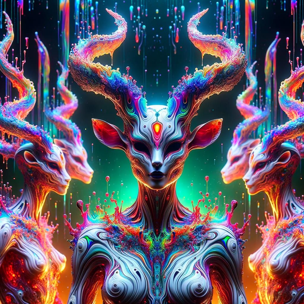 Iridescent Alien Goddess in a Mirrored World