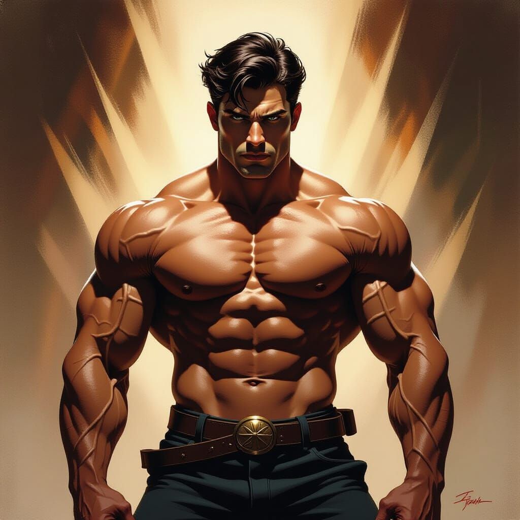 Invincible Muscular Man in Bold Illustrative Style