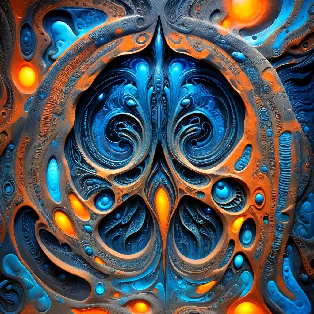 Futuristic Cave Painting with Alien Hieroglyphs