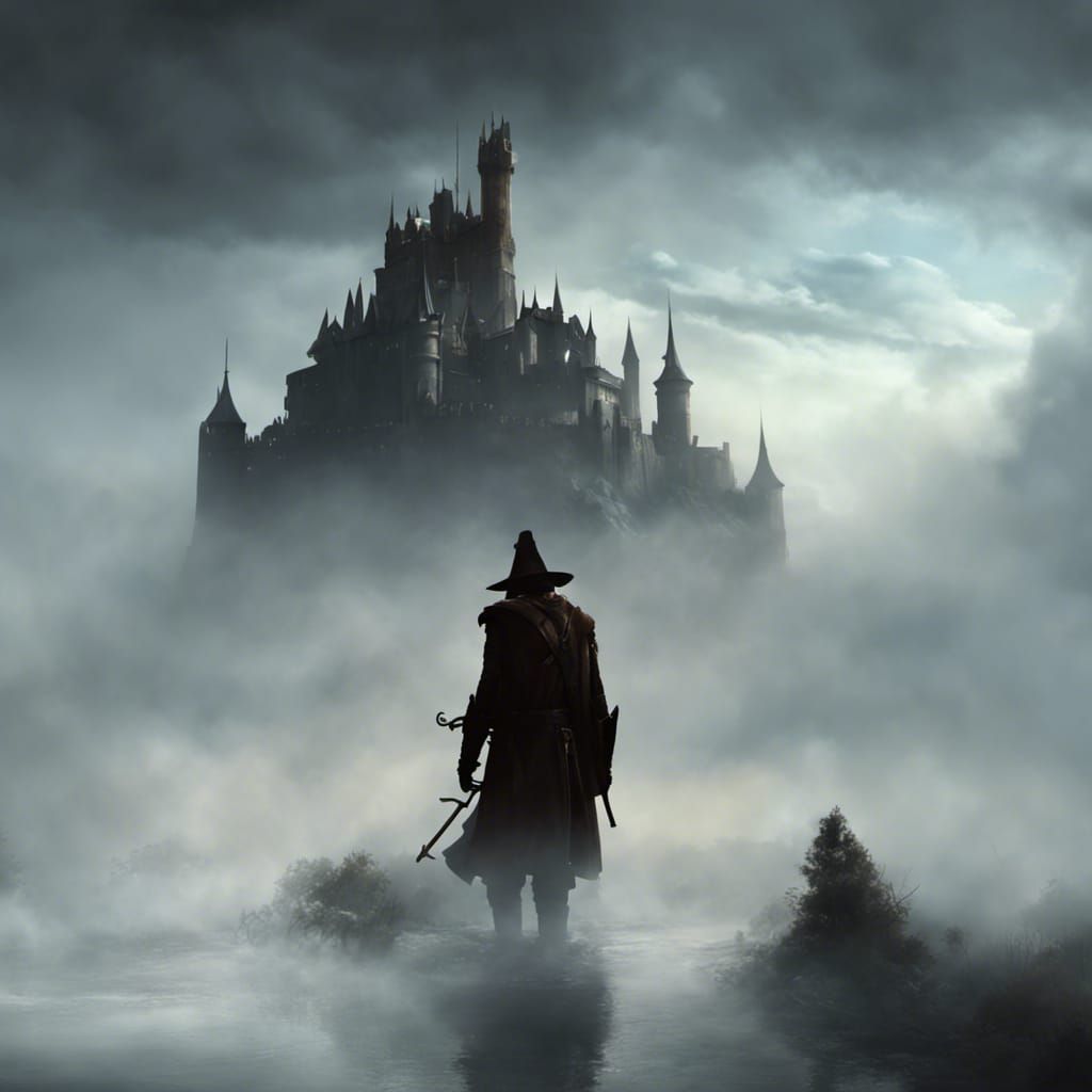Fog-Shrouded Castle: A Dramatic Digital Painting
