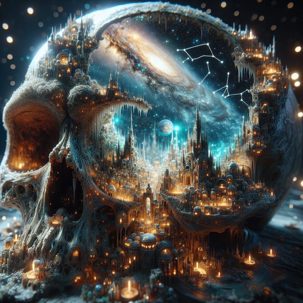 Glowing Skull Fairy Village: Fantasy Concept Art