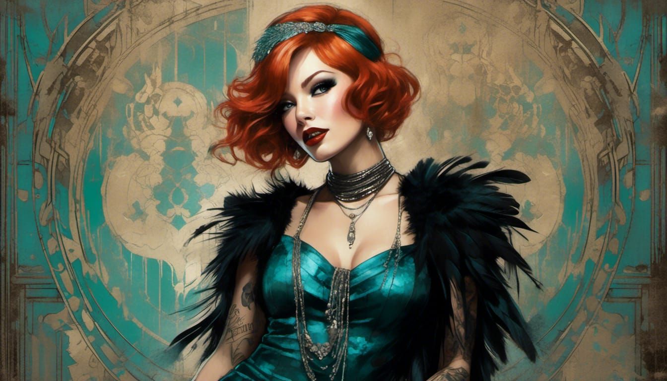 Gatsby Flapper in Dreamlike Grunge Poster Art