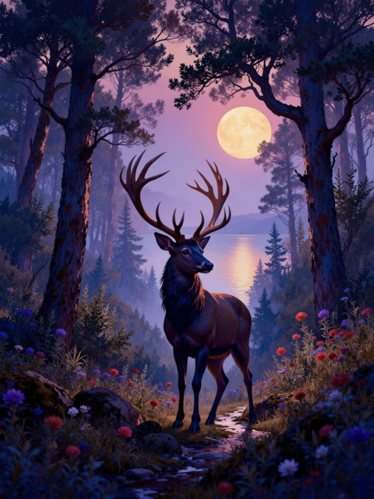 <lora:SeedreamFlux2:1.0> silhouette of deer in the forest, i...