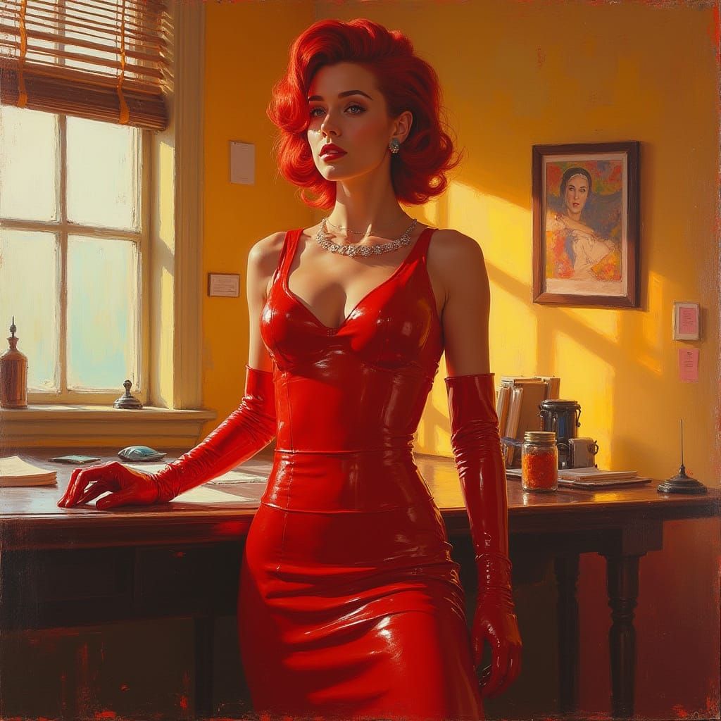 Glamorous Woman in Red: Abstract Expressionist Portrait