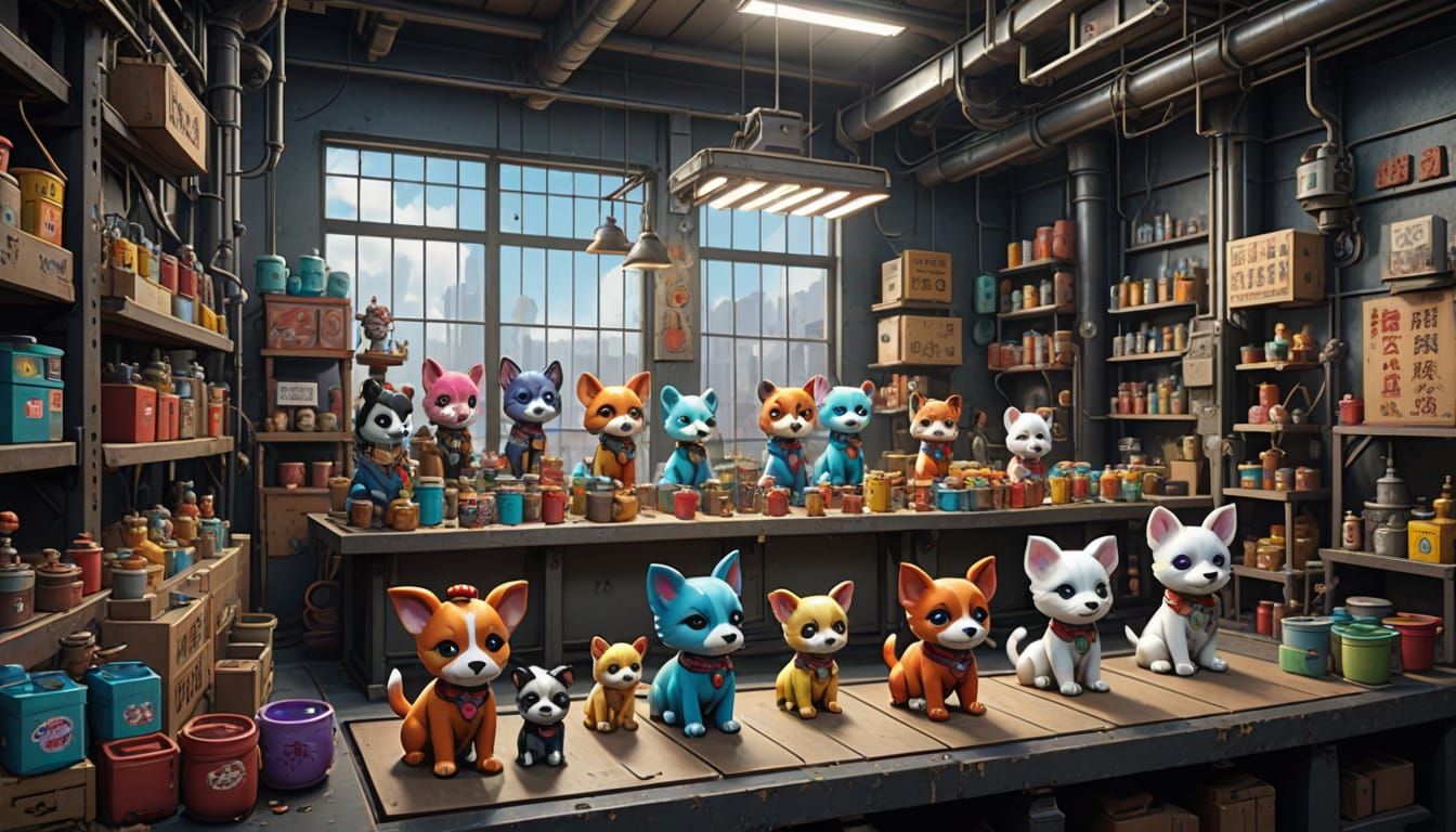 Fantastical Geisha Factory Workers Craft Bobble-Head Puppies...