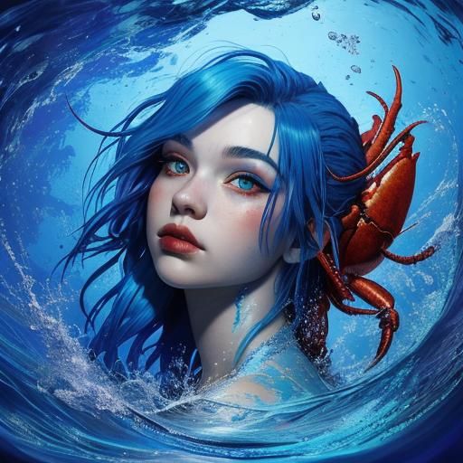 Mermaid with Lobster Nails in Hyperrealistic Splash Art
