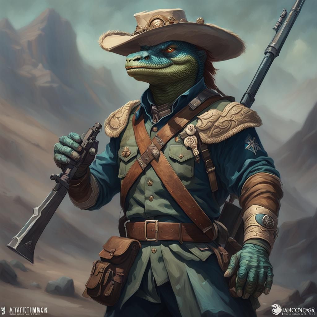 Lizardman Musketeer Scout in Rocky Desert