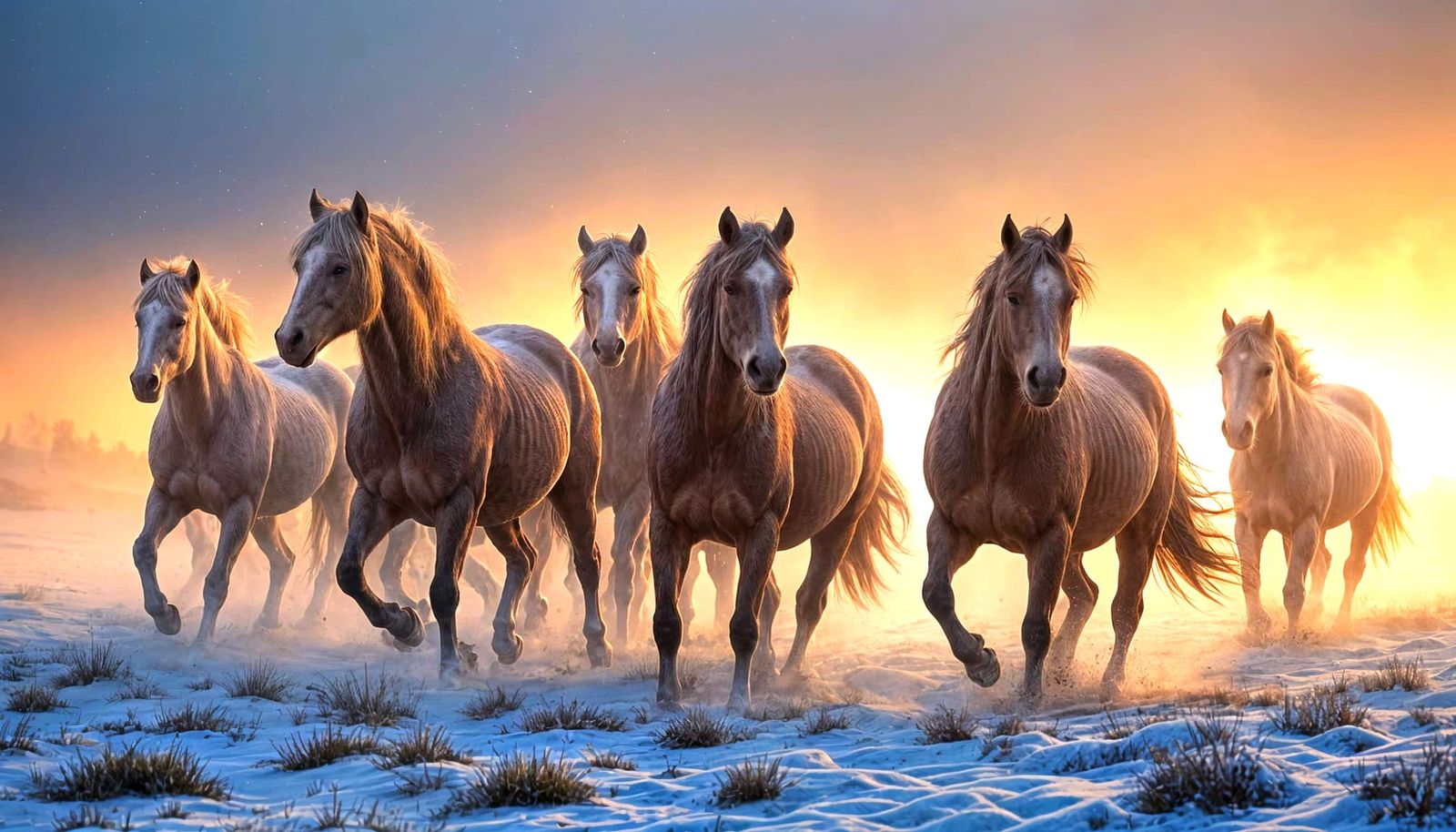 Wild Horses in Blizzard: Hyperdetailed Fantasy Art