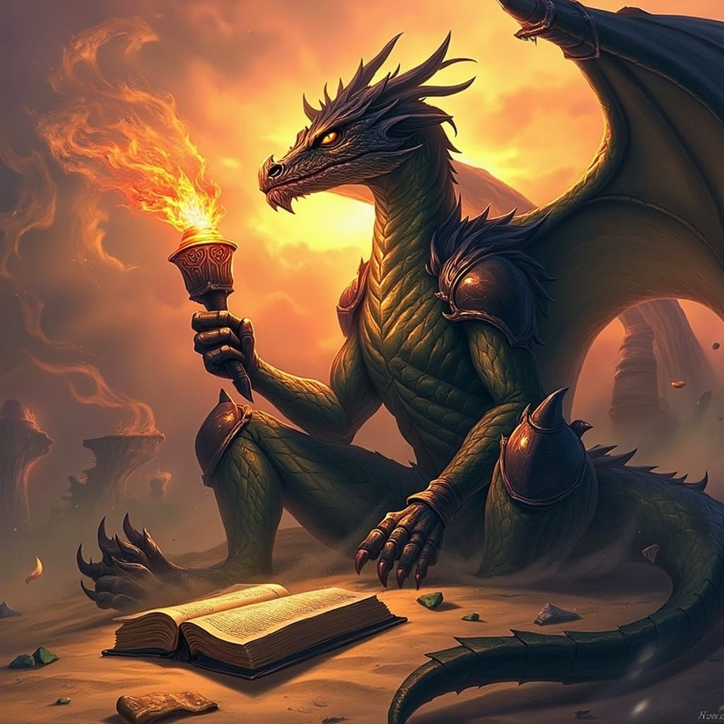 Dragon Guardian of Desert Library, Digital Fantasy Art