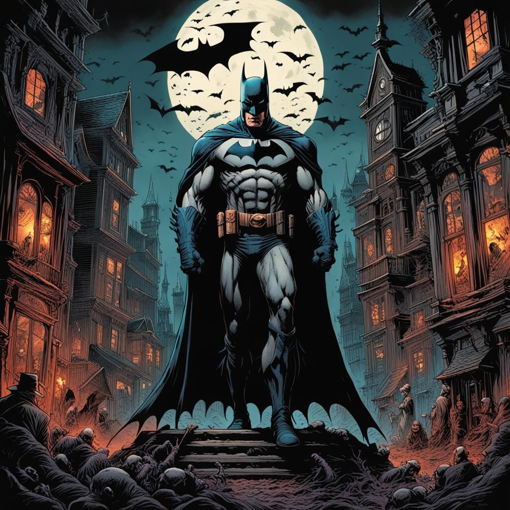 Gothic Horror Batman Illustration in Dark Art Style
