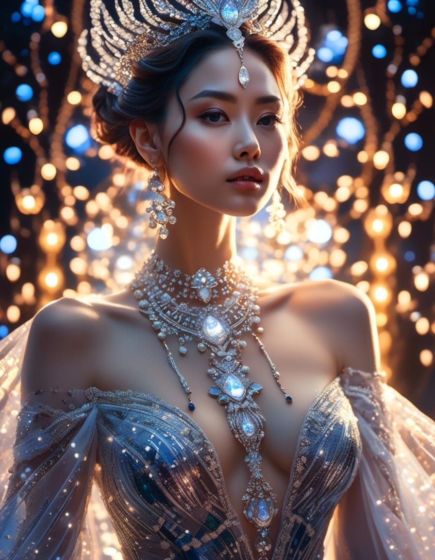 Anime Style Portrait: Woman in Glass Dress