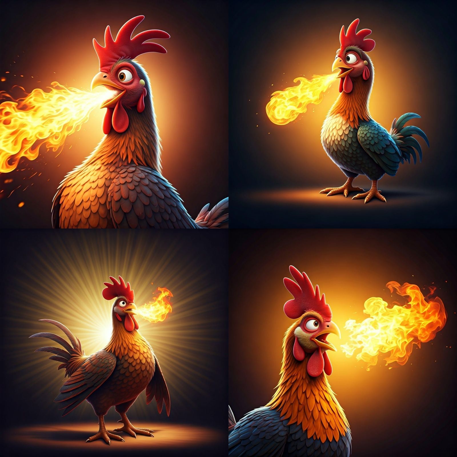 Cyberpunk Chicken Blazes in 3D Digital Art