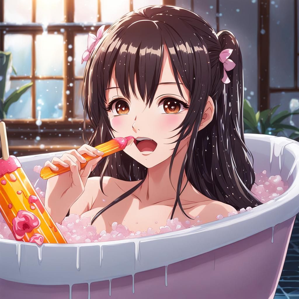 Anime Girl in Bathtub Digital Art
