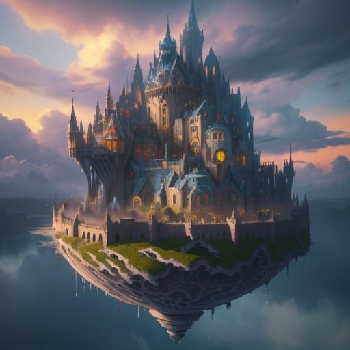 Floating Cloud Town in a Dreamlike Landscape