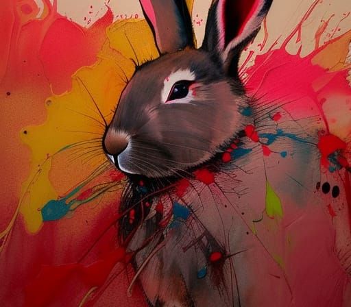 Rabbit with Marbling and Splatter Effects