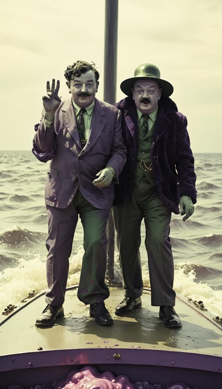 Laurel and Hardy Sail the Psychedelic Seas in Vibrant Surrea...