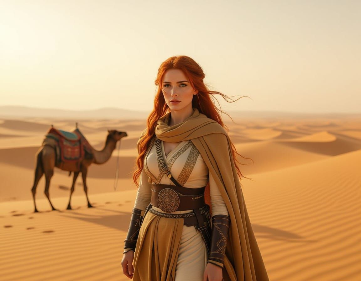 Zero-G Redhead and Camel in Desert: Digital Painting