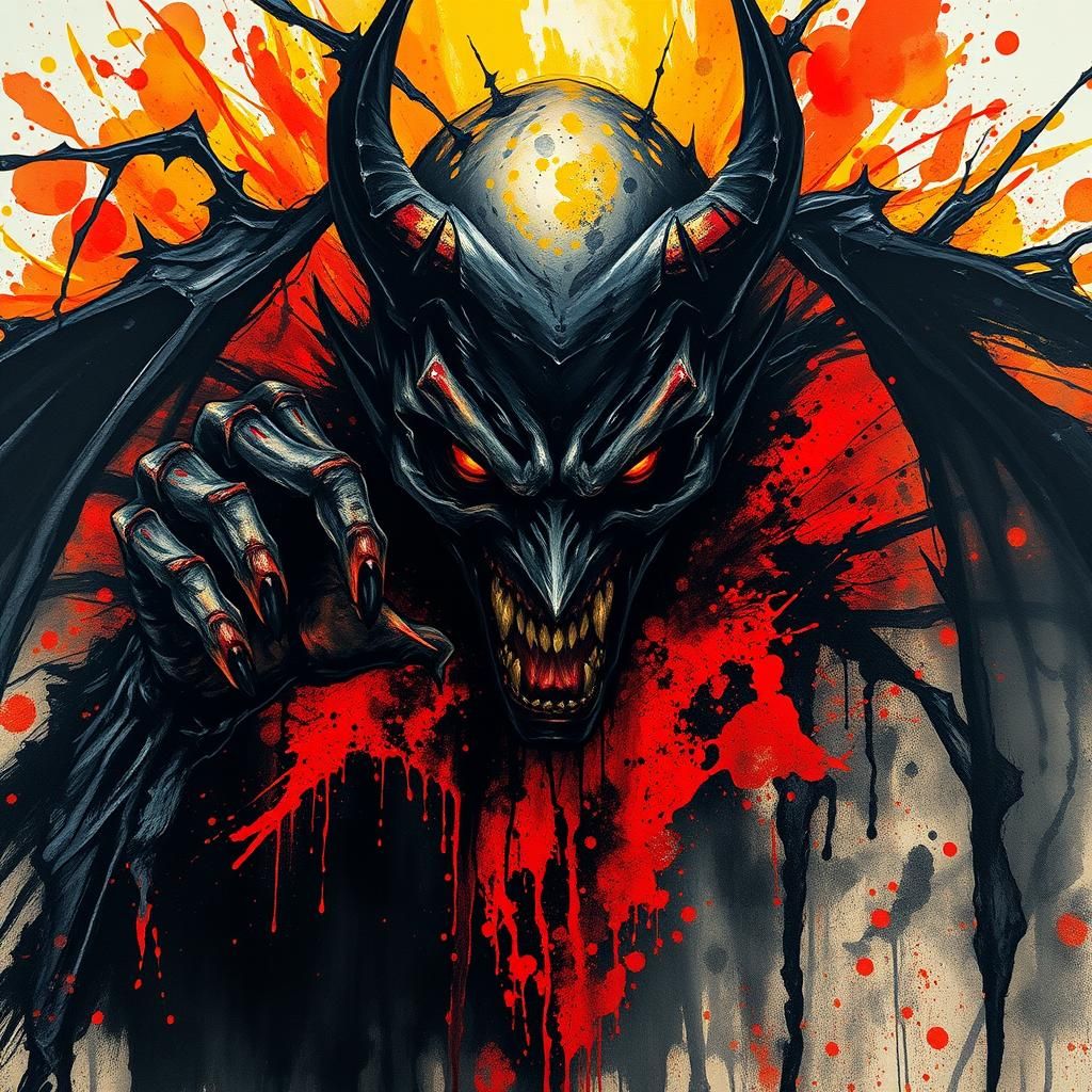 Terrifying Shadow Dracula in Liquid Ink Splatter Style