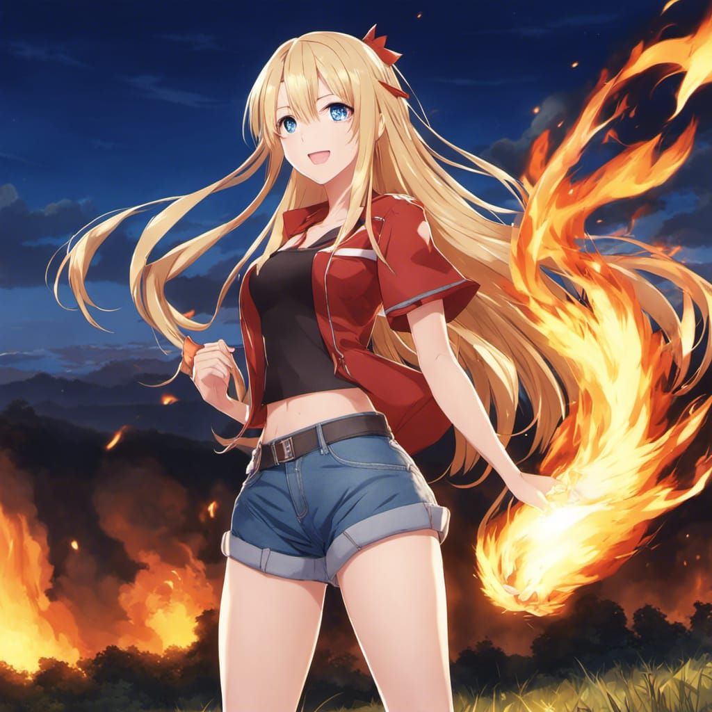 Anime Girl Conjures Fire Magic