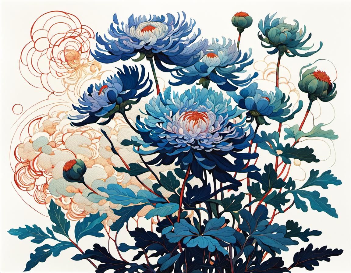 Abstract Chinese Aster in Surrealist Style