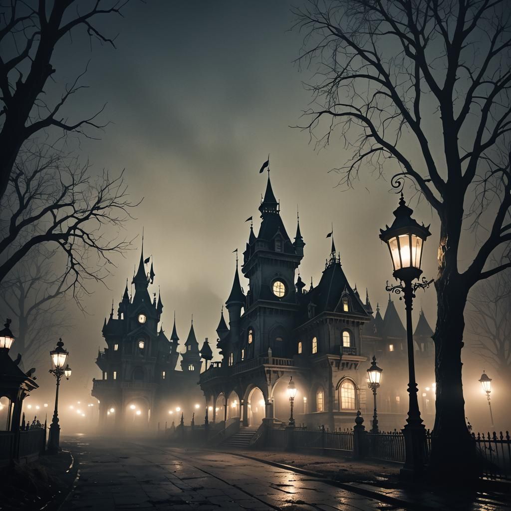 Eerie Abandoned Disneyland in Dark Fantasy Illustration