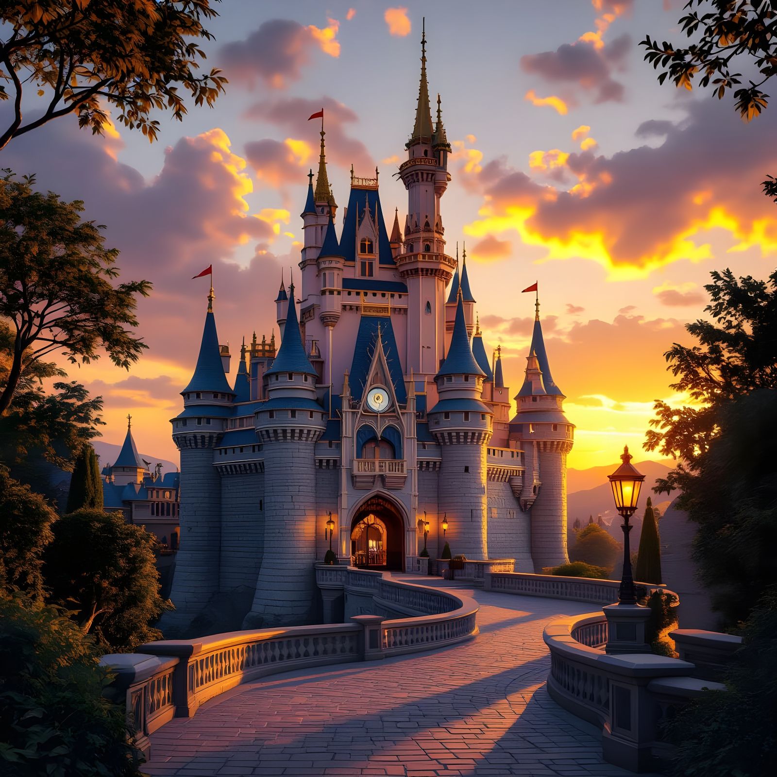 Photorealistic Castle at Sunset