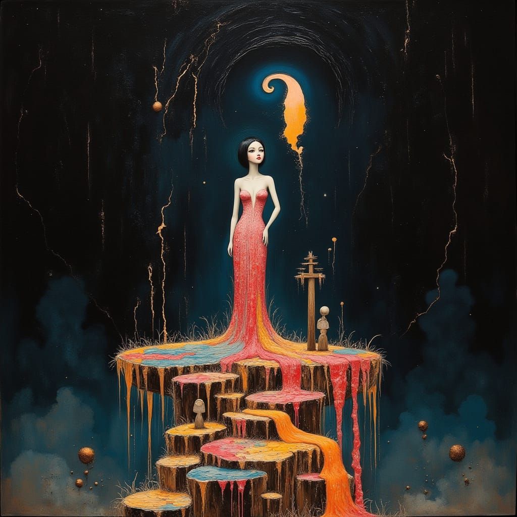 Woman on Tower in Art Deco Style