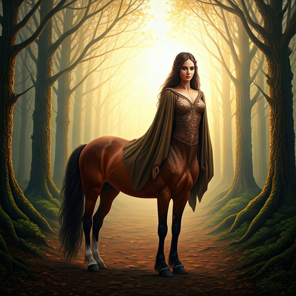 Majestic Centaur in Misty Forest Clearing